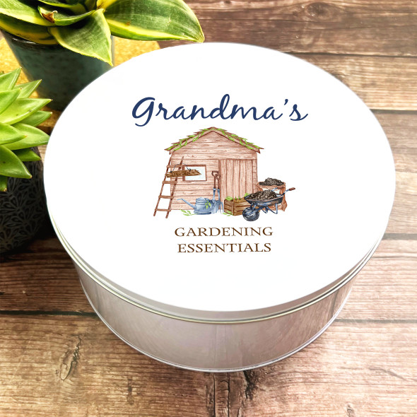 Round Tools Storage Box Watercolour Shed Personalised Gardening Tin